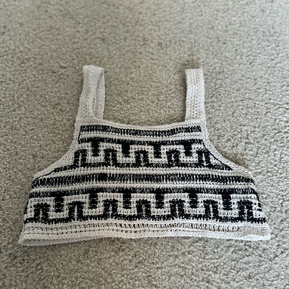Black and White Shein Crochet Cropped Tank Top